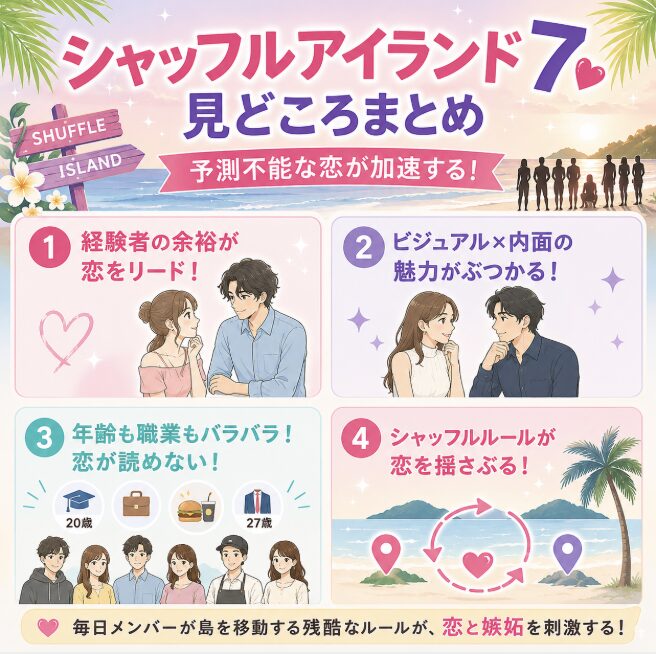 シャッフルアイランド7メンバー一覧!美男美女14人のプロフィール学歴経歴まとめ